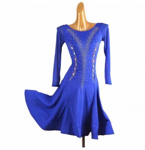 Women girls royal blue black red competition ballroom latin dance dresses salsa rumba chacha latin performance costumes for female